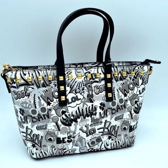 Graffiti Print Studded Mini-tote Crossbody Bag - Picture 1 of 3